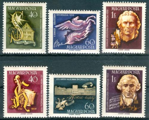 Poštovní známky Maïarsko 1959 Joseph Haydn, Friedrich Schiller Mi# 1618-23 Kat 6€