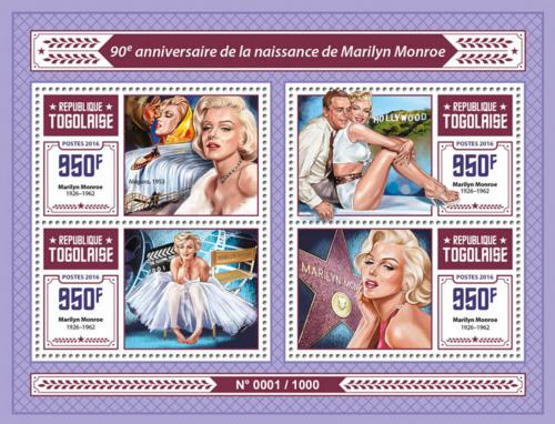Poštovní známky Togo 2016 Marilyn Monroe Mi# 7282-85 Kat 15€