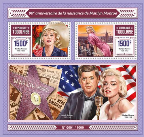 Poštovní známka Togo 2016 Marilyn Monroe Mi# Block 1268 Kat 12€