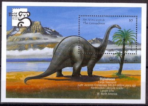 Poštovní známka Svatý Vincenc 1999 Diplodocus Mi# Block 480