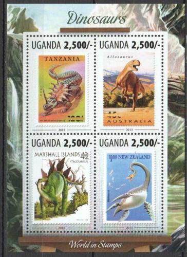 Potovn znmky Uganda 2013 Dinosaui na znmkch Mi# 3131-34 Kat 12