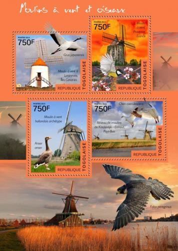 Poštovní známky Togo 2014 Ptáci a vìtrné mlýny Mi# 6171-74 Kat 12€