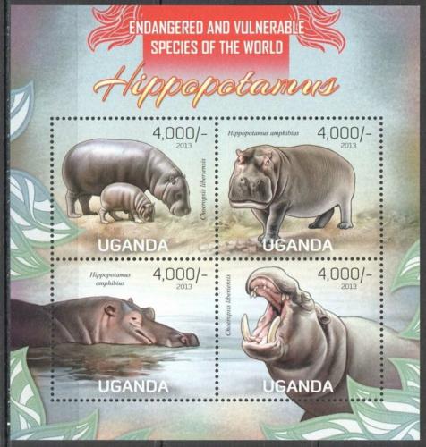 Poštovní známky Uganda 2013 Hroši Mi# 3040-43 Kat 19€