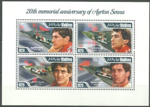 Poštovní známky Maledivy 2014 Ayrton Senna, Formule 1 Mi# 5048-51 Kat 10€