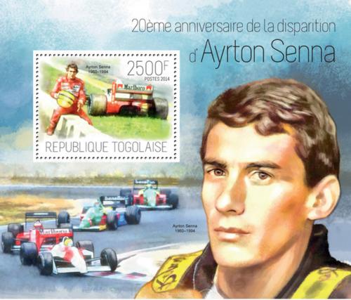 Poštovní známka Togo 2014 Ayrton Senna, Formule 1 Mi# Block 945 Kat 10€