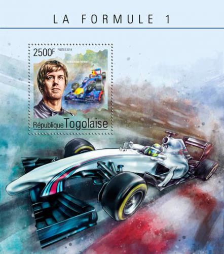 Poštovní známka Togo 2014 Sebastian Vettel, Formule 1 Mi# Block 1093 Kat 10€