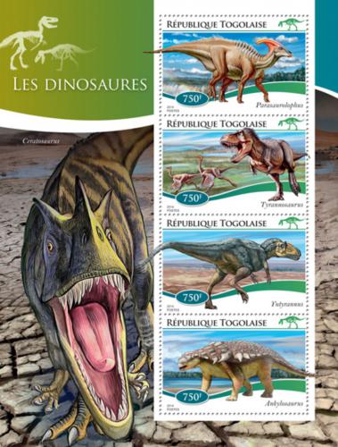 Poštovní známky Togo 2014 Dinosauøi Mi# 6406-09 Kat 12€