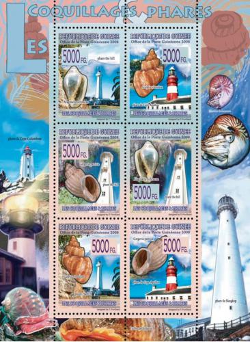 Poštovní známky Guinea 2008 Mušle a majáky Mi# 5485-90 Kat 12€