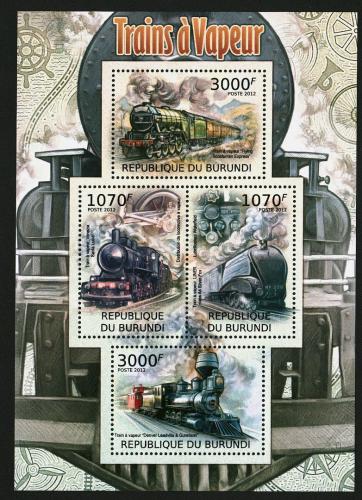 Poštovní známky Burundi 2012 Parní lokomotivy Mi# 2436-39 Kat 10€