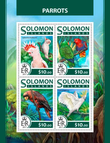 Poštovní známky Šalamounovy ostrovy 2017 Papoušci Mi# 4441-44 Kat 12€