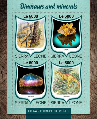 Poštovní známky Sierra Leone 2016 Dinosauøi a minerály Mi# 7523-26 Kat 11€