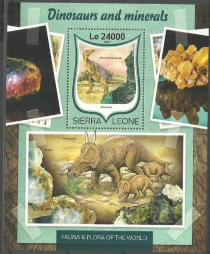 Poštovní známka Sierra Leone 2016 Dinosauøi a minerály Mi# Block 1037 Kat 11€