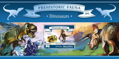 Poštovní známka Maledivy 2015 Dinosauøi Mi# Block 821 Kat 9€