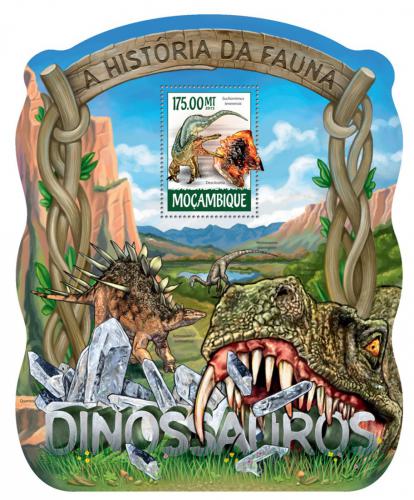 Poštovní známka Mosambik 2015 Dinosauøi Mi# Block 1015 Kat 10€
