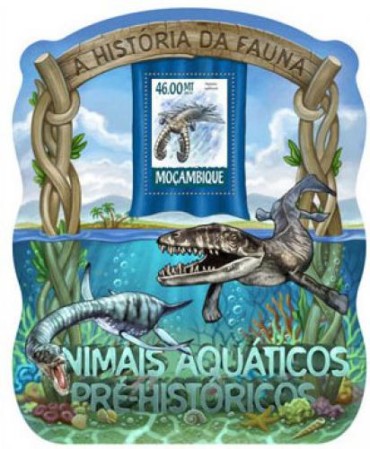 Poštovní známka Mosambik 2015 Vodní dinosauøi Mi# 7872 Block