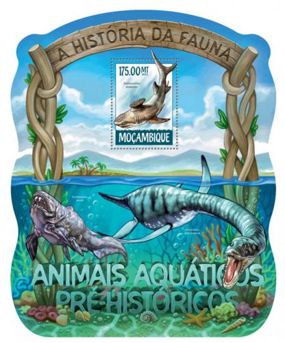 Poštovní známka Mosambik 2015 Vodní dinosauøi Mi# Block 1014 Kat 10€