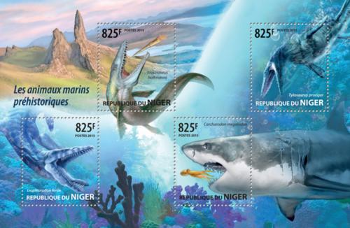 Poštovní známky Niger 2015 Moøští dinosauøi Mi# 3425-28 Kat 13€