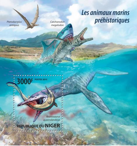 Poštovní známka Niger 2015 Moøští dinosauøi Mi# Block 429 Kat 12€
