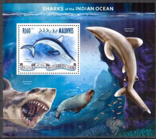 Poštovní známka Maledivy 2014 Žraloci Indického oceánu Mi# Block 703 Kat 7.50€