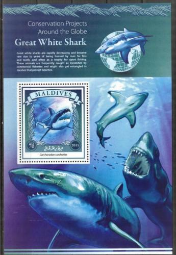Poštovní známka Maledivy 2015 Žralok bílý Mi# Block 850 Kat 9€