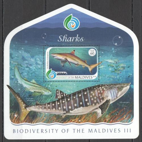 Poštovní známka Maledivy 2019 Žraloci Mi# Block 1293