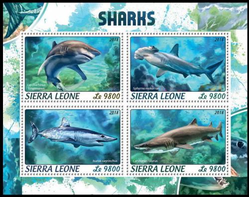 Poštovní známky Sierra Leone 2018 Žraloci Mi# Mi# 9639-42 Kat 11€