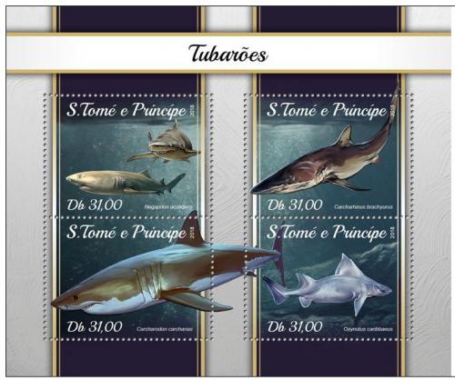 Poštovní známky Svatý Tomáš 2018 Žraloci Mi# Mi# 7518-21 Kat 12€