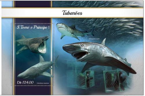 Poštovní známka Svatý Tomáš 2018 Žraloci Mi# Mi# Block 1352 Kat 12€