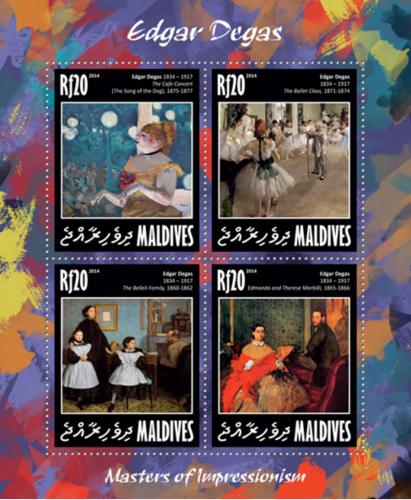 Poštovní známky Maledivy 2014 Umìní, Edgar Degas Mi# 5097-5100 Kat 10€