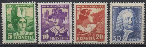 Poštovní známky Švýcarsko 1934 Lidové kroje, Pro Juventute Mi# 281-84 Kat 10€