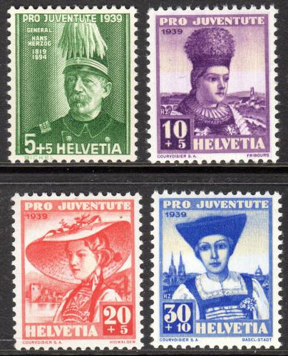 Poštovní známky Švýcarsko 1939 Lidové kroje, Pro Juventute Mi# 359-62