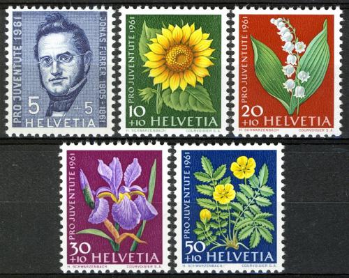 Poštovní známky Švýcarsko 1961 Kvìtiny, Pro Juventute Mi# 742-46