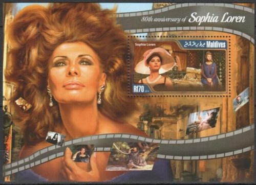 Poštovní známka Maledivy 2014 Sophia Loren Mi# Block 778 Kat 9€