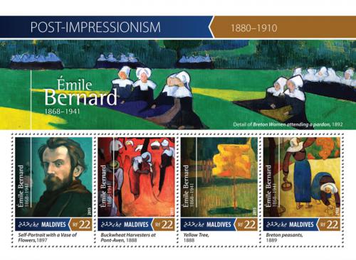 Poštovní známky Maledivy 2015 Umìní, Émile Bernard Mi# 5679-82 Kat 11€