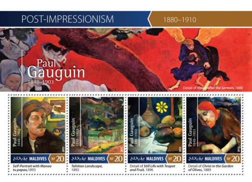 Potovn znmky Maledivy 2015 Umn, Paul Gauguin Mi# 5639-42 Kat 10 - zvtit obrzek