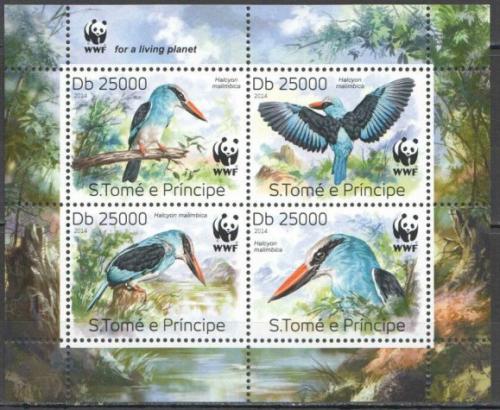 Poštovní známky Svatý Tomáš 2014 Ledòáèek malimbijský, WWF Mi# 5659-62 Bogen Kat 10€