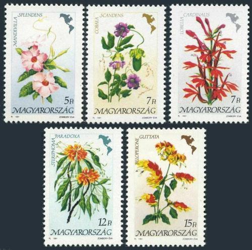 Poštovní známky Maïarsko 1991 Kvìtiny Ameriky Mi# 4125-29