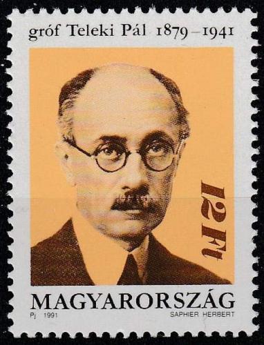 Poštovní známka Maïarsko 1991 Pál Teleki, politik Mi# 4141