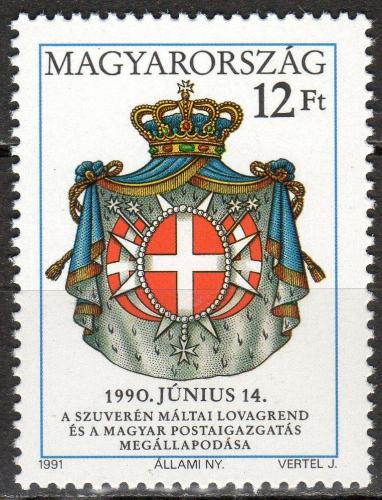 Poštovní známka Maïarsko 1991 Erb Maltézských rytíøù Mi# 4164