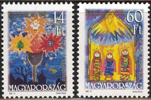 Poštovní známky Maïarsko 1995 Vánoce, dìtské kresby Mi# 4366-67
