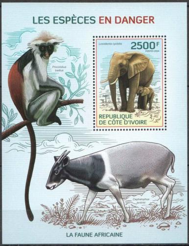 Poštovní známka Pobøeží Slonoviny 2014 Ohrožené druhy Mi# Block 212 Kat 11€