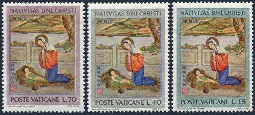 Poštovní známky Vatikán 1961 Vánoce, umìní Mi# 388-90