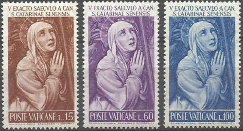 Poštovní známky Vatikán 1962 Svatá Kateøina ze Sieny, freska Mi# 402-04