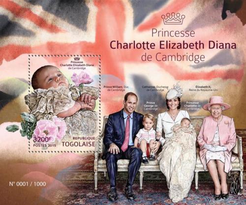 Poštovní známka Togo 2015 Princezna Charlotte Mi# Block 1206 Kat 13€