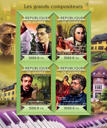 Poštovní známky Guinea 2015 Hudební skladatelé Mi# 10967-70 Kat 20€