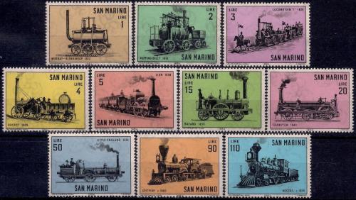 Poštovní známky San Marino 1964 Staré lokomotivy Mi# 814-23