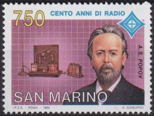 Poštovní známka San Marino 1994 Alexandr Popov, fyzik Mi# 1569