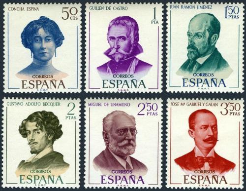 Poštovní známky Španìlsko 1970 Spisovatelé Mi# 1882-87