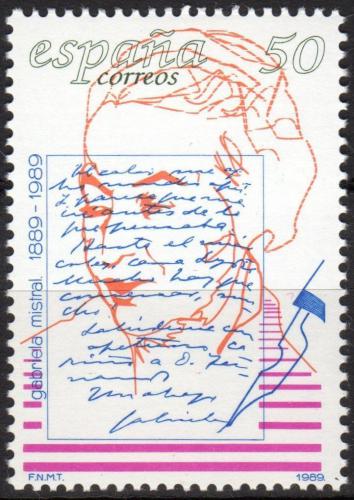 Poštovní známka Španìlsko 1989 Gabriela Mistral, chilský lyrik Mi# 2893