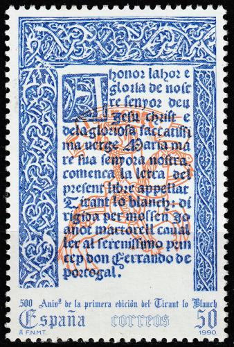 Poštovní známka Španìlsko 1990 Stránka z románu Tirant lo blanc Mi# 2950